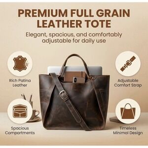 The Tannery Genuine Full Grain Leather Tote Bag for Women Dark Brown
